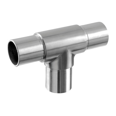 De buisverbinder T-koppeling van Metaalstore verbindt 3 RVS-INOX buizen in rechte hoek.